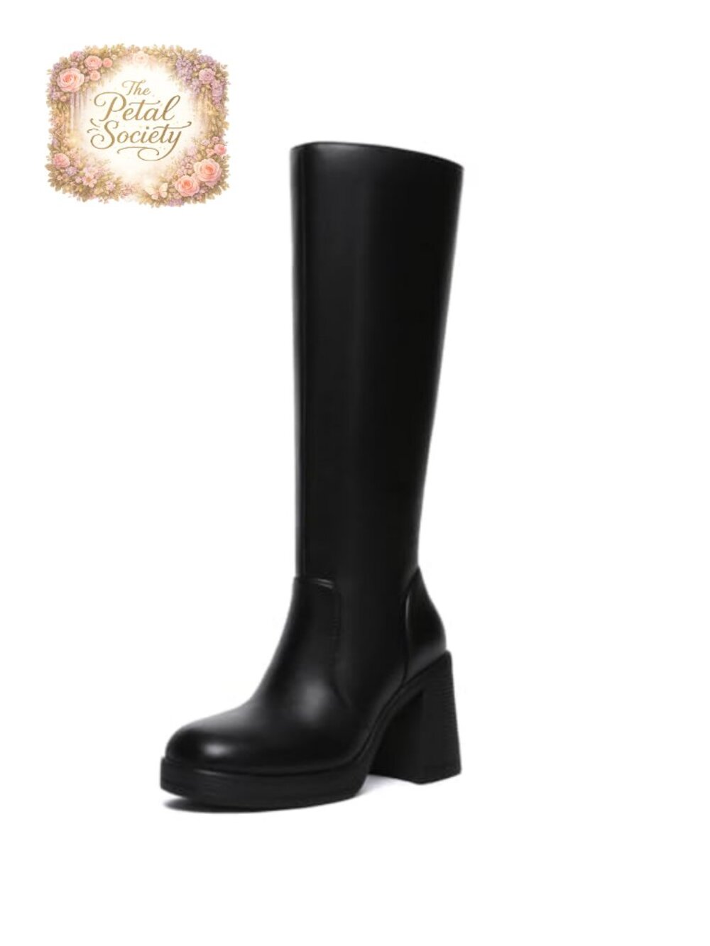 Knee High Platform Boots Wide Calf Side Zipper Square Toe Tall Boots